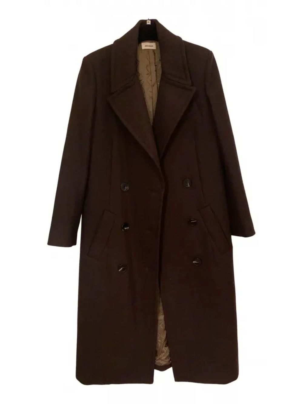 Zadig & Voltaire Dark Brown Double-Breasted Wool Pea Coat